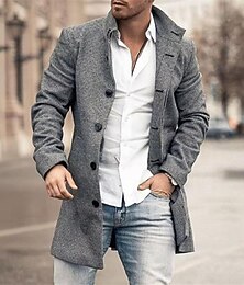 cheap -Men's Winter Coat Overcoat Trench Coat Outdoor Daily Wear Fall & Winter Polyester Outerwear Clothing Apparel Fashion Streetwear Geometric Lapel Single Breasted