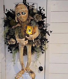 abordables -Halloween aterrador momia corona de bienvenida signo momia halloween puerta redonda placa colgante para halloween acción de gracias navidad decoración del hogar corona de bienvenida de halloween