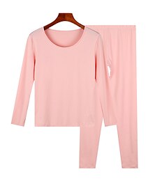 billiga -dampyjamas termiskt set ren färg varm komfort mjuk hem daglig säng komfort varm crew neck långärmad t-shirt t-shirt byxa elastisk midja höst vinter hem outfits