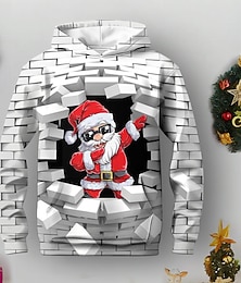 billiga -Pojkar 3D jultomten Huvtröja Pullover Långärmad 3D-tryck Höst Vinter Mode Streetwear Häftig Polyester Barn 3-12 år Utomhus Ledigt Dagligen Normal