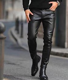 preiswerte -Herren Hose Hosen Lederhose Kunstlederhose Freizeithose Tasche Glatt Komfort Atmungsaktiv Outdoor Täglich Ausgehen Modisch Brautkleider schlicht Schwarz