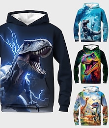 economico -Da ragazzo 3D Pop art Animali Dinosauro Felpa con cappuccio Manica lunga Stampa 3D Estate Primavera Autunno Sportivo Di tendenza Streetwear Bambino 3-12 anni Esterno Informale Giornaliero Standard