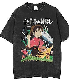 abordables -Chihiro Totoro Manches Ajustées T-shirt délavé à l'acide surdimensionné Imprime Art graphique Pour Couple Homme Femme Adulte Estampage à chaud Casual Quotidien