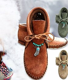 abordables -Botines tipo mocasín de piel sintética para mujer con detalle de plumas y cuentas, zapatos casuales cómodos sin cordones para uso diario y al aire libre