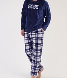 economico -Per uomo loungewear Pigiami Set pigiama Top e pantalone del pigiama 2 pezzi A quadri Moda Informale Comoda Interni Giornaliero Flanella Comfort Girocollo Manica lunga Pullover Pantalone Vita elastica
