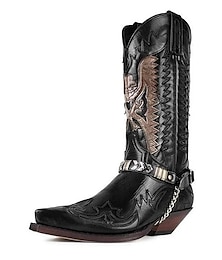 お買い得  -Men's Boots Cowboy Boots Daily Faux Leather Mid-Calf Boots Black Red Brown Fall Winter