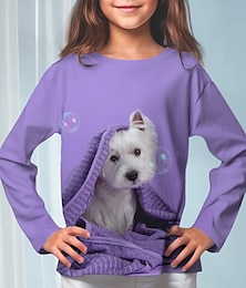 economico -da ragazza 3D cane maglietta manica lunga stampa 3D autunno inverno attivo di tendenza stile carino poliestere bambino 3-12 anni girocollo all'aperto casual quotidiano vestibilità classica