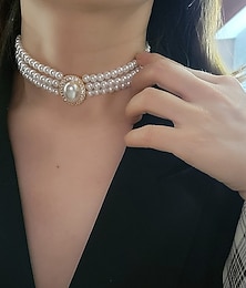 お買い得  -1個 チョーカー ネックレス For 女性用 結婚式 パーティー 贈り物 合金 ビーズ 貴重品