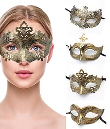 cheap -Halloween Ball Party Mask Retro Prince Flat Head Mask Antique Bronze Half Face Mask Black Decorative Men's and Women's