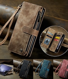رخيصةأون -هاتف غطاء من أجل سامسونج جالاكسي Z Fold 5 Z Fold 4 Z Fold 3 حافظة بطاقة المحفظة مع حامل سحاب جلد مكتب  /  الأعمال TPU جلد PU