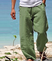 economico -Per uomo Pantaloni di lino Pantaloni Pantaloni estivi cascante Design elastico con coulisse Tasca frontale Gamba dritta Liscio Comfort Morbido Informale Giornaliero Misto cotone Tessuto simile al lino
