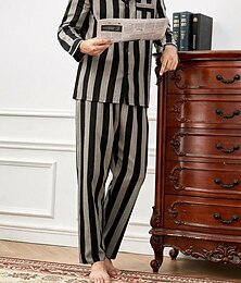 economico -Per uomo loungewear Pigiami Set pigiama Top e pantalone del pigiama 2 pezzi Banda Moda Informale Comoda Interni Giornaliero Cotone Comfort Bavero Manica lunga Camicia Pantalone A cordoncino Vita
