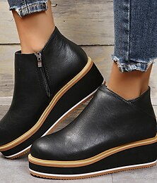 abordables -Botines de cuña con plataforma para mujer con cremallera lateral: zapatillas de deporte casuales de moda antideslizantes