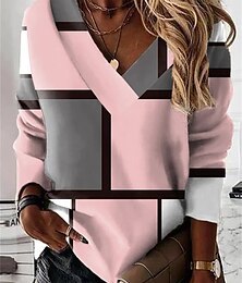 cheap -Women's Sweatshirt Pullover Color Block Casual Sports Pink Active V Neck Long Sleeve Top Micro-elastic Fall & Winter