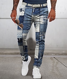 olcso -patchwork minta kockás geometria férfi üzleti 3d nyomtatott ruha nadrág nadrág klasszikus fazon lapos elülső nadrág sötétkék derék közepén szabadtéri utcai viselet s 3xl