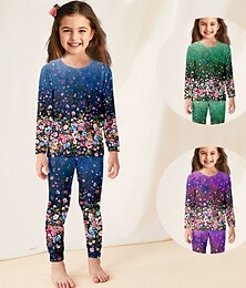 ieftine -Fete 3D Floral Set pijama Manșon Lung Tipărire 3D Toamnă Iarnă Activ Modă Drăguţ Poliester Copii 3-12 ani Stil Nautic Casă Casual Interior Fit regulat