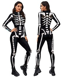abordables -Calavera Disfraz de carnaval Traje de Cuerpo Completo Traje de cosplay Ropa de Fiesta Body Adulto Mujer Una pieza Disfraz de miedo Rendimiento Fiesta Carnaval Mascarada Mardi Gras Disfraz de carnaval
