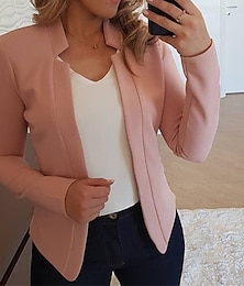 cheap -Women's Blazer Open Front Stand Collar Jacket Fall Pink Office Business Slim Fit Coat Fashion Outerwear Long Sleeve Black