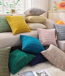 cheap -Decorative Toss Pillows Corduroy Throw Pillow Covers Sofa Large Fat Strip Cushion Cover Solid Color Striped Pillowcase 1pc Blue Sage Green Purple Yellow