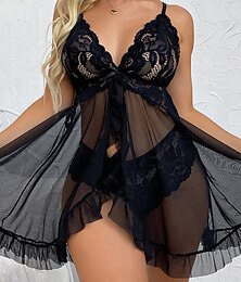 voordelige -sexy body sets voor vrouwen pure kleur liefhebbers comfort doorschijnend thuis valentijnsdag bed kant ademend bandjes mouwloos rugloos zomer lente thuis outfits