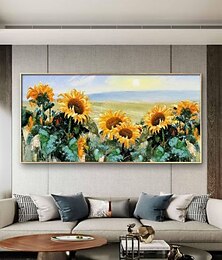 billiga -handgjord oljemålning canvas väggdekoration stor abstrakt orange solros blomma målning tjock konst för heminredning rullad ramlös osträckt målning