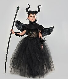abordables -Halloween Sorcière Maléfique Nuit de Walpurgis Robe Costume de cosplay Tutu Enfant Fille Cosplay Halloween Performance Soirée Halloween Halloween Carnaval Mascarade Costume de carnaval facile