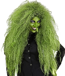 economico -Parrucche da streghe selvagge verdi parrucche da festa per cosplay di Halloween
