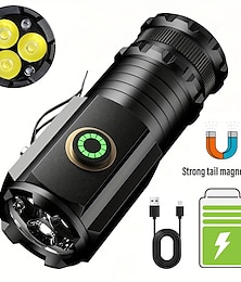 economico -Mini torcia a LED ad alta potenza, potente torcia a LED con coda magnetica con 3 LED e lampada di autodifesa 5 modalità di illuminazione luminose adatte per luci da escursionismo all'aperto