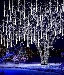 olcso -karácsonyi fények kültéri meteorzápor fények eső eső fények 80cm 8 cső 576 led hóeső jégcsap lépcsőzetes fények karácsonyfára halloween dekoráció esküvői party