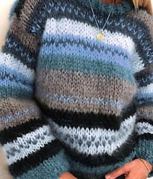 ieftine -Pentru femei Pulover pulover Stil Nautic Croșetat Tricotat Amestec Bumbac Supradimensionat Dungi Toamnă Iarnă Regulat În aer liber Zilnic Ieșire Stilat Casual Moale Manșon Lung Bloc Culoare Dungi