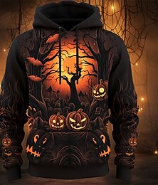 economico -Per uomo Zucca Stampe Grafiche Felpa con Cappuccio Felpe con cappuccio Felpa Quotidiano Classico Manica Lunga Con Cappuccio Halloween Ferie Uscire Nero Arancione Stampato Primavera & Autunno