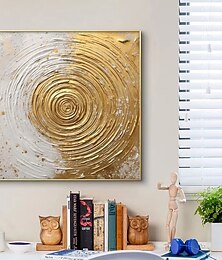 preiswerte -Goldenes und weißes Gemälde, goldene strukturierte Wandkunst, handbemalte goldene Kreiskunst auf Leinwand, goldene Wandkunst, goldenes abstraktes Gemälde, gerollte Leinwand (kein Rahmen)