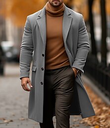 billiga -Herr Vinterkappa Rock Trenchcoat Utomhus Dagliga kläder Höst vinter Polyester Håller värmen Ytterkläder Kläder Mode Streetwear Slät Ficka Nedvikt Enkelknäppt