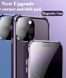 abordables -téléphone Coque Pour iPhone 14 13 12 11 Pro Max Plus Mini Adsorption Magnétique Aimantée Transparente Anti peep Protecteur d'objectif de caméra Verre Trempé