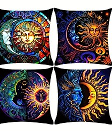 cheap -Boho Sun Moon Double Side Pillow Cover 4PC Soft Decorative Square Cushion Case Pillowcase for Bedroom Livingroom Sofa Couch Chair
