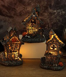 billige -halloween jul harpiks hjemsøkt hus- ført opplyste halloween landsbyhus med figurer, halloween landsbysamling innendørs rom dekor ornament