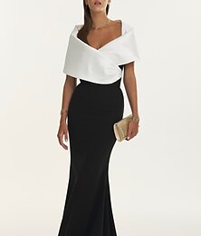 abordables -Robe de soirée sirène élégante robe formelle d'automne traîne balayée  train en brosse manches courtes décolleté tombant ceinture  sash satin avec plis 2025