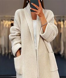 cheap -Women's Cardigan Sweater Open Front Ribbed Knit Acrylic Pocket Fall Winter Long Valentine's Day Daily Going out Stylish Casual Soft Long Sleeve Solid Color Pink Camel Beige S M L