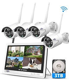 cheap -10CH Expandable 3MP Hiseeu All-in-One Security System with 12 LCD Monitor Wireless 4K Dual WiFi NVR 4pcs 3MP Outdoor Bullet Cameras Night Vision Waterproof for Home or Business