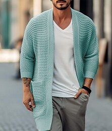 preiswerte -Herren Pullover Strickjacke Gerippt Stricken Lang Tasche Strick Glatt Öffnung vorne Warm-Ups Moderne zeitgenössische Freizeitskleidung Ausgehen Bekleidung Winter Herbst Schwarz Weiß S M L
