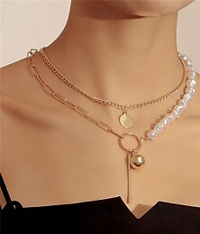 abordables -1pc pendentif collier pour femme perle mariage soirée imitation perle alliage double couche