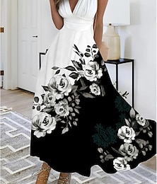ieftine -Rochie Maxi Femei Rochie de Promotie Rochie de Petrecere Imprimare Floral cu Fluturi Decolteu în V Rochie Lungă Invitat la Nuntă Vacanță Fără Mâneci Vară Primăvară