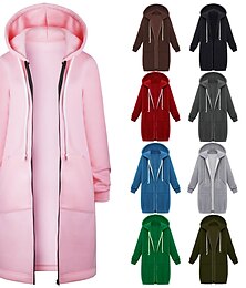 billige -Dame Hettegenser Turjakke Vindjakke Vinter utendørs Hold Varm Vindtett Pustende Myk Ytterklær Vinterjakke Skjult glidelås i full lengde Fisking Camping / fotturer / grotting Reise Mørkegrå Rosa Mørk