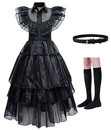 billige -onsdag Addams Addams familie onsdag Kjoler Cosplay kostume Dame Pige Film Cosplay Punk & Gotisk Halloween Maskerade Kjole Livrem