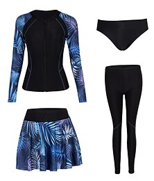 abordables -Femme Anti UV Maillot de bain Protection solaire UV UPF50+ Respirable manche longue Maillot de bain Zip sur le devant Natation Surf Plage Sports nautiques Floral Eté Printemps Automne