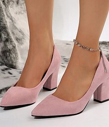 cheap -Women's Heels Pumps Plus Size Party Daily Solid Color Rhinestone Chunky Heel Pointed Toe Fashion Faux Suede Loafer Black Pink Gray