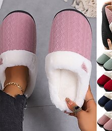 abordables -pantoufles en tricot rose doublées de polaire pour femmes - chaussures d'hiver d'intérieur confortables avec semelle antidérapante
