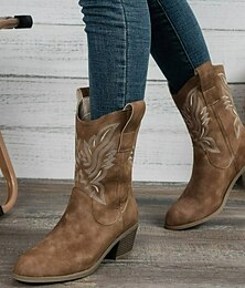 abordables -bottes de cowboy western pour femmes avec motif brodé - bottes mi-mollet confortables pour les événements country et le quotidien