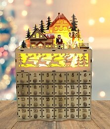 ieftine -calendar de advent din lemn cu 24 sertare calendar de craciun diy cu iluminare led cadou pentru copii