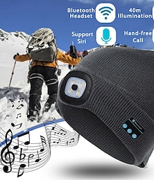 abordables -Bonnet Bluetooth avec lumières, microphones, lampe frontale rechargeable, écouteurs sans fil, cadeaux pour hommes, femmes, papa et adolescent